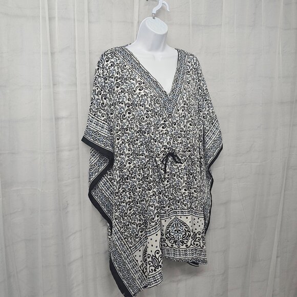 Piel Blue Black Peasant Blouse Swim Cover Boho Beach Festival OSFA - Picture 4 of 10